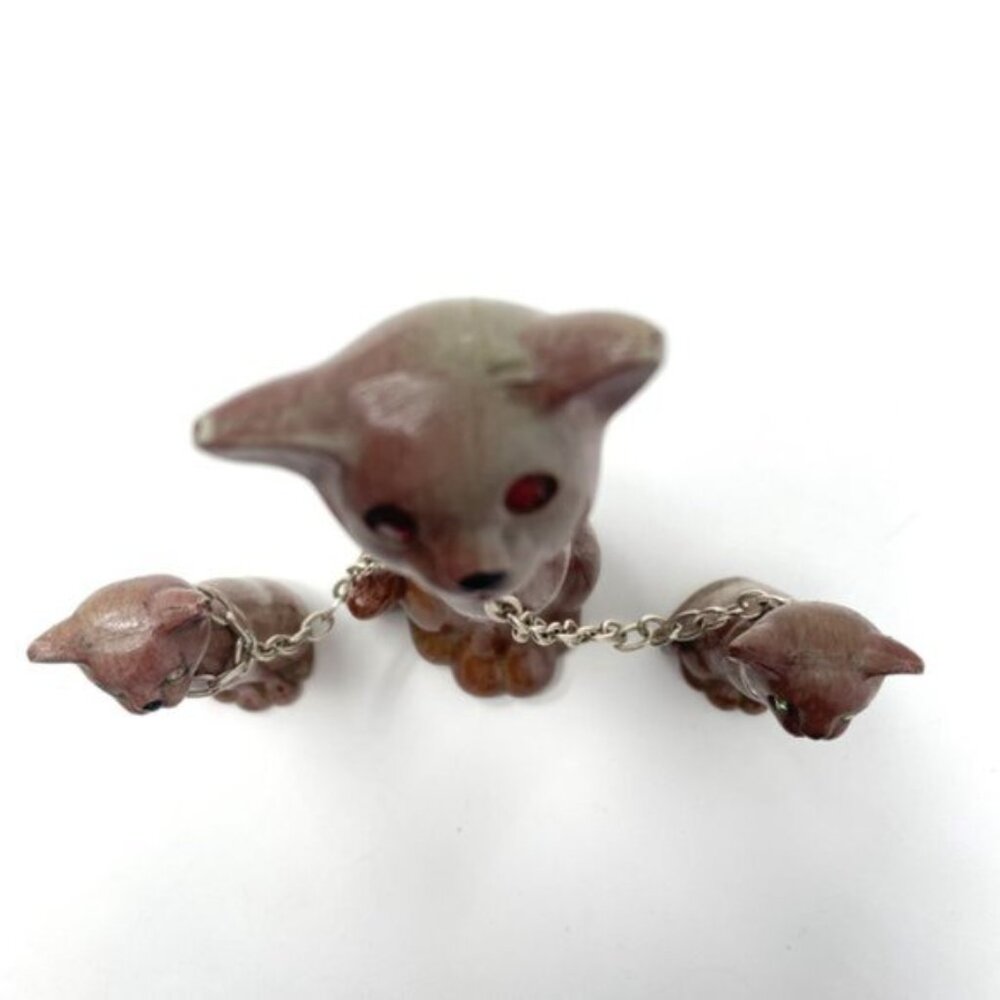 Vintage MCM Cat Family Figurines – Mother & 2 Kittens with Rhinestone Eyes - Picture 5 of 7